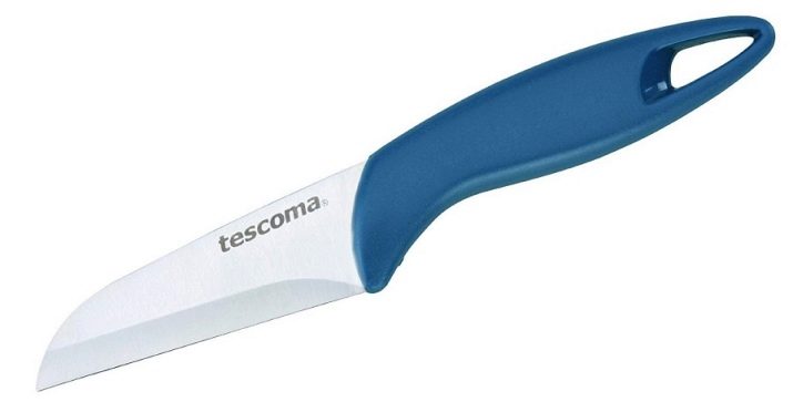 Ножі Tescoma: характеристика моделей ножів Azza, Presto та інших. Як вибрати фігурний ніж для картоплі і сиру, для нарізки і чищення овочів, для хліба та інших цілей?